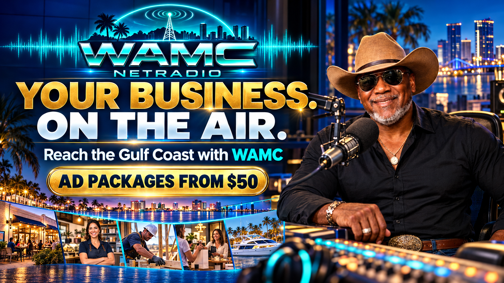 Your business on the air — advertise with WAMC across the Gulf Coast, with packages from $50